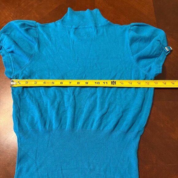 Express Design Studio Blue Puff Sleeve Mock Neck Sweater Top L Y2K Retro Ribbed - Picture 5 of 9